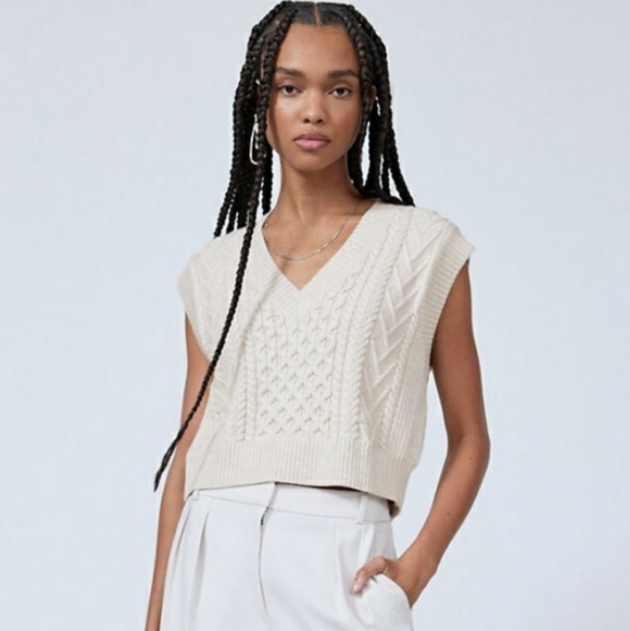 Babaton Sweaters - Babaton Emporia Vest Merino Wool Sweater Vest Beige Bone Cream Birch XS